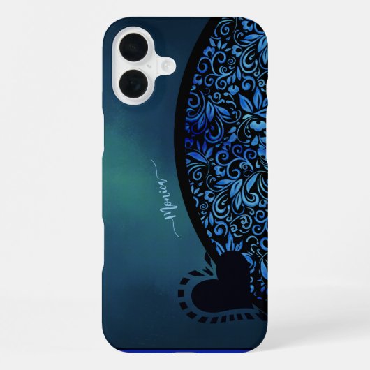 Trendy Chick Bloemen Blauw Gradient Hart iPhone Hoesje (Achterkant)