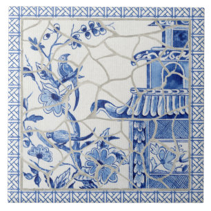 Trendy Chinoiserie Chic Blue White Chinese Pagoda Tegeltje