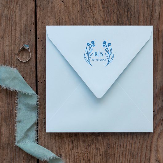 Trendy Chique Bruiloft Wilde Bloemen Initialen Mon Rubberstempel