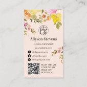 Trendy chique floral waterverf roze logo qr code visitekaartje (Achterkant)