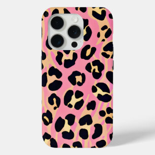 Trendy chique roze perzik luipaard dierenprint iPhone 15 pro case