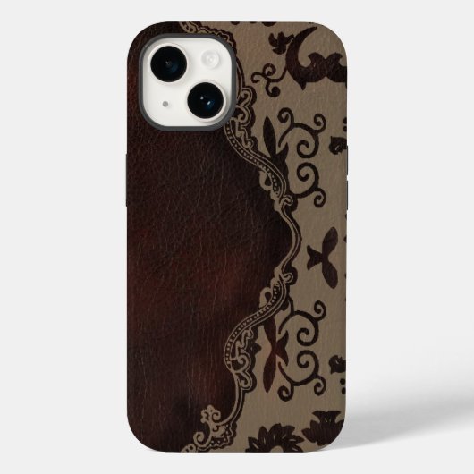 trendy chocolade Bruin leer Damask iphone5 hoesje (Achterkant)