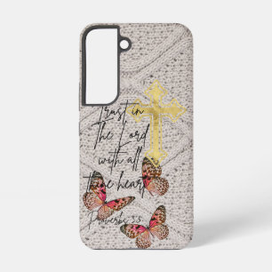 Trendy christelijke trui met roze vlinders en krui samsung galaxy hoesje