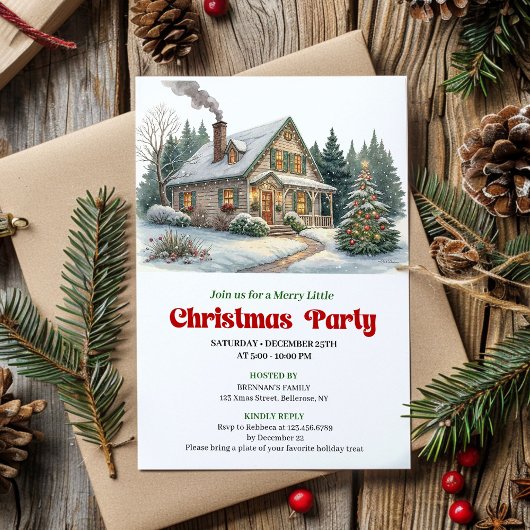 Trendy christmas scene invitation cozy watercolor