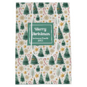 Trendy Christmas trees and candy canes name bag Medium Cadeauzakje (Achterkant)