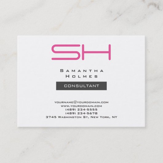 Trendy Chubby White Gray Pink Modern Monogram Visitekaartje (Voorkant)