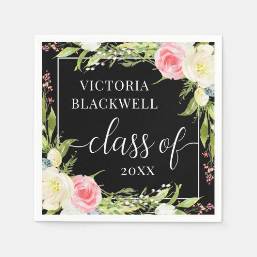 Trendy Class of 2022 Floral Afstuderen Servet (Voorkant)