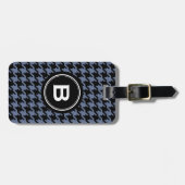 Trendy Classic blue gray houndstooth met monogram Bagagelabel (Voorkant horizontaal)