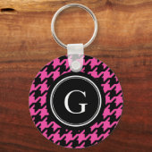 Trendy Classic roze houndstooth met monogram Sleutelhanger (Voorkant)