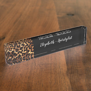 Trendy Classy Haarstylist Monogram Leopard Naambordje