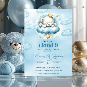 Trendy cloud negen teddybeer Boy Baby shower Kaart
