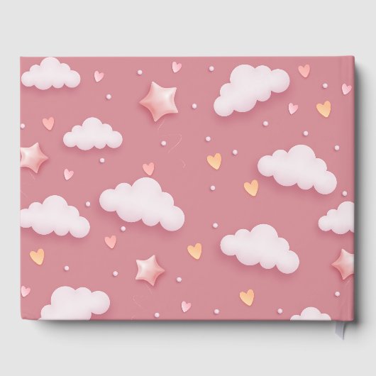 Trendy Cloud Theme Dusty Pink Baby shower Gastenboek (Achterkant)