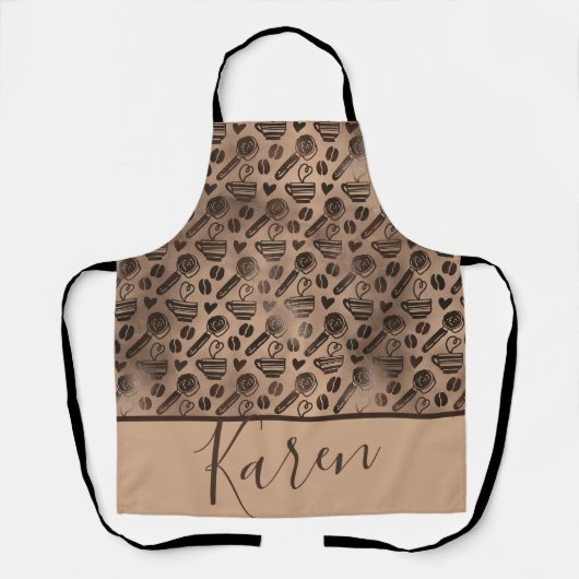 Trendy Coffee Lover Pattern Persoonlijke naam Schort (Voorkant)