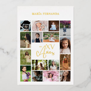 Trendy Collage 15 Años 16 Foto's Spaanse tijdlijn Folie Uitnodiging