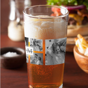 Trendy Collage Familie Foto zwart-wit Initiaal Glas