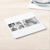 Trendy Collage Familie Foto zwart-wit Initiaal Vierkante Kartonnen Onderzetter (Schuin)