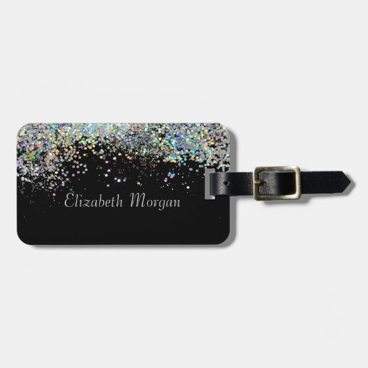 Trendy Colorful Confetti Black Bagagelabel (Voorkant horizontaal)