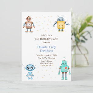 Trendy Colorful Robots Boy Birthday Party Kaart