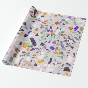 Trendy Colorful Shiny Stones Terrazzo Pink Design Cadeaupapier