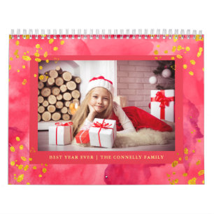 Trendy Colorful Waterverf met Gold Foto Kalender