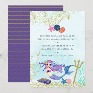 Trendy Colorways Mermaid themed Birthday Party Kaart