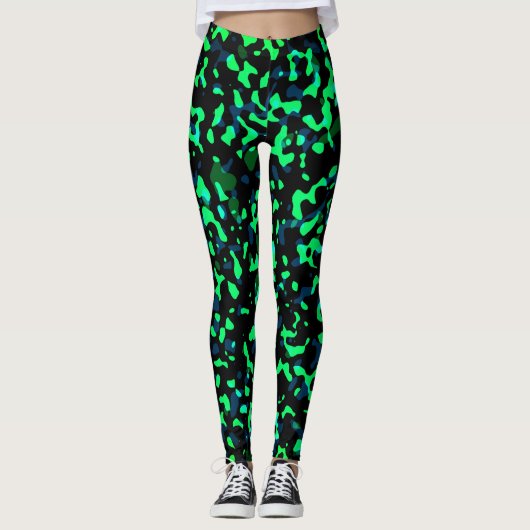 Trendy Cool Blue Green Camouflage Leggings (Voorkant)