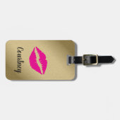 Trendy Cool Faux Gold roze lippen Bagagelabel (Voorkant horizontaal)