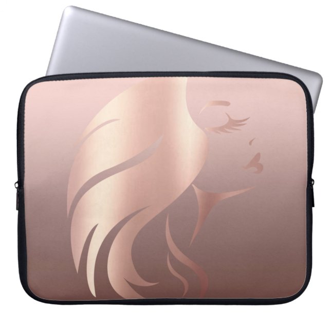 Trendy Cool Girl Face Silhouette Laptop Sleeve (Voorkant)