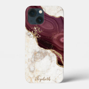 Trendy Cool Marble, Burgundy Gold iPhone 13 Mini Hoesje
