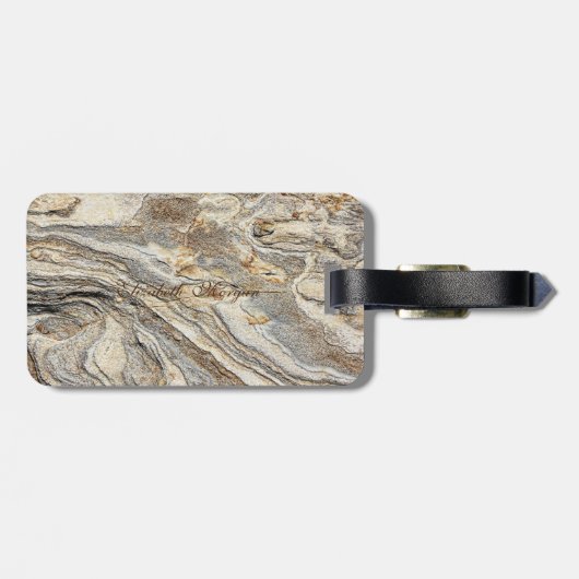 Trendy Cool Marble Texture, Monogram-Personalized Bagagelabel (Achterkant horizontaal)