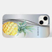 Trendy Cool Silver Glitter Waterverf Pineappel Case-Mate iPhone Case (Achterkant (horizontaal))