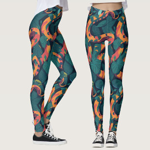 Trendy Cool Sinaasappel Snake Pattern Oerwoud Camo Leggings