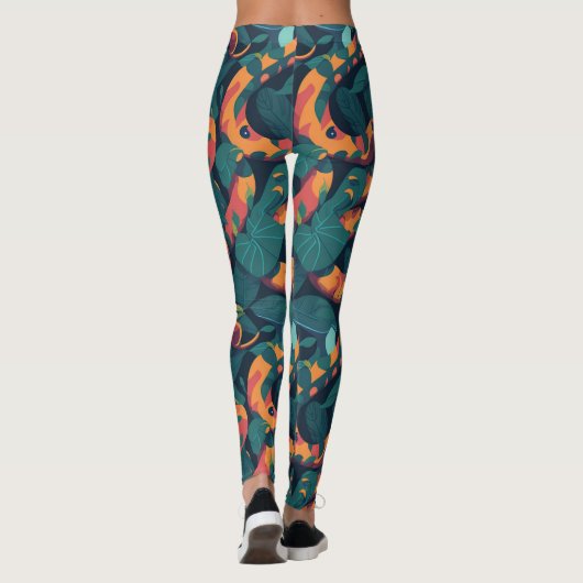 Trendy Cool Sinaasappel Snake Pattern Oerwoud Camo Leggings (Achterkant)