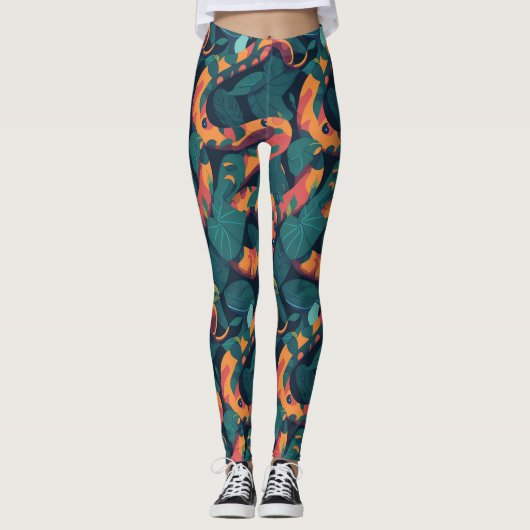 Trendy Cool Sinaasappel Snake Pattern Oerwoud Camo Leggings (Voorkant)
