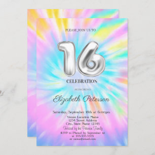 Trendy Cool Tie Dye Sweet 16 Kaart