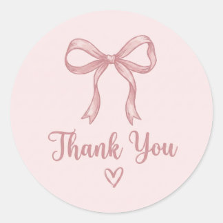 Trendy Coquette Pink Bow Cute Thank You Round Stic Ronde Sticker