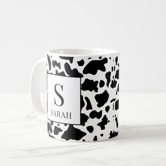 Trendy Cow Print Monogram Initial Name Mug (Devant gauche)