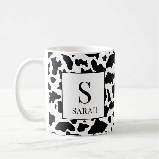 Trendy Cow Print Monogram Initial Name Mug (Gauche)