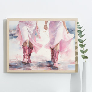 Trendy Cowgirls Boots Waterverf Wandelen op het st Poster