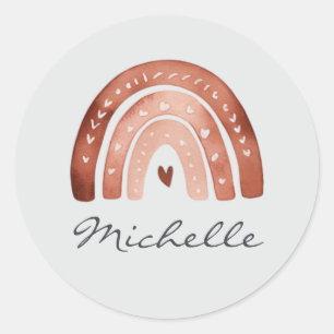 Trendy Cute Boho Waterverf Regenboog Persoonlijk Ronde Sticker