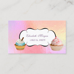 Trendy Cute Cupcake Bakery Colorful Holographic Visitekaartje