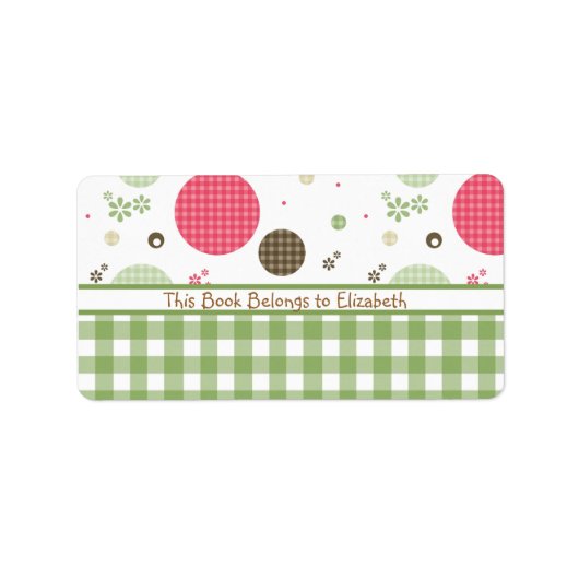 Trendy Cute Gingham Polka dots met naam Etiket (Voorkant)
