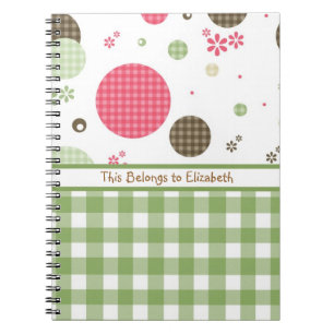 Trendy Cute Gingham Polka dots met naam Notitieboek
