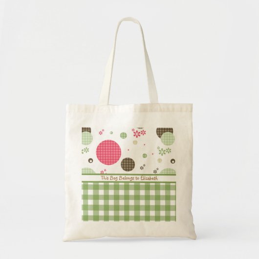 Trendy Cute Gingham Polka dots met naam Tote Bag (Voorkant)