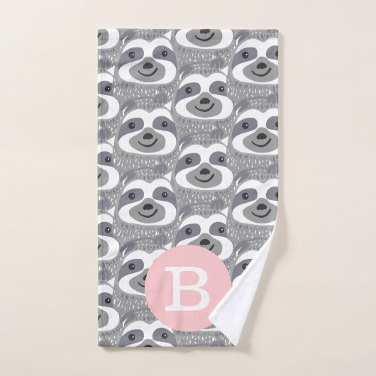 Trendy Cute Gray Sloth Doodle & Pink Handdoek (Handdoek)