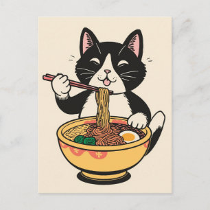 Trendy Cute Kat die Japanse ramen eet Briefkaart