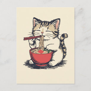 Trendy Cute Kat eet ramen Japans Briefkaart