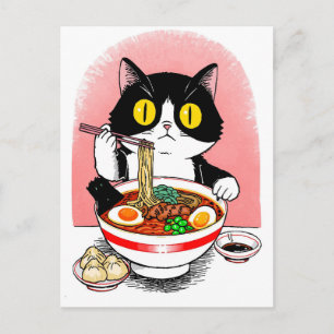 Trendy Cute Kat eet ramen Japans Briefkaart