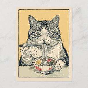 Trendy Cute Kat eet ramen Japans Briefkaart