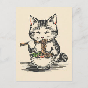 Trendy Cute Kat eet ramen Japans Briefkaart